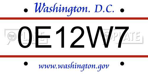 0E12W7 District Of Columbia License Plate