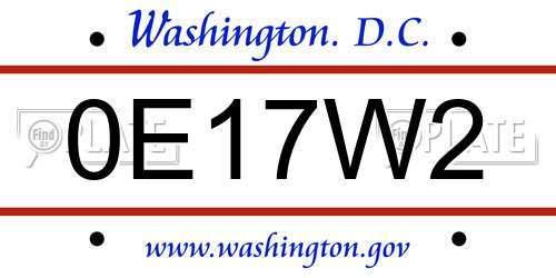 0E17W2 District Of Columbia License Plate