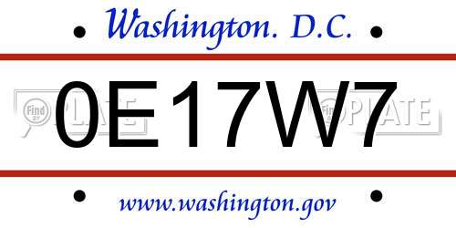 0E17W7 District Of Columbia License Plate