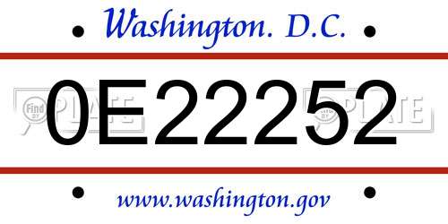 0E22252 District Of Columbia License Plate