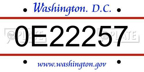 0E22257 District Of Columbia License Plate