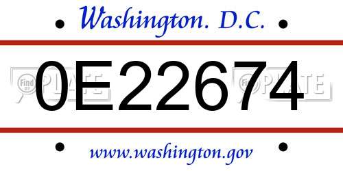 0E22674 District Of Columbia License Plate