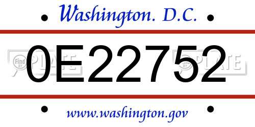 0E22752 District Of Columbia License Plate