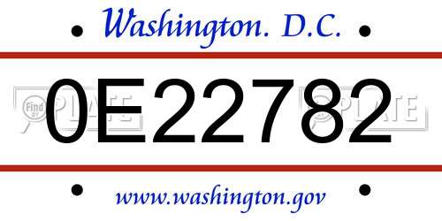 0E22782 District Of Columbia License Plate