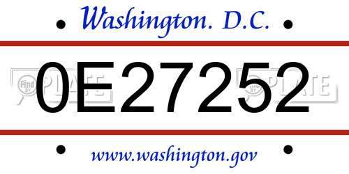 0E27252 District Of Columbia License Plate