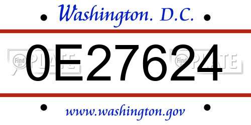 0E27624 District Of Columbia License Plate