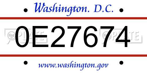 0E27674 District Of Columbia License Plate