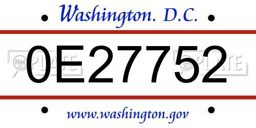 0E27752 District Of Columbia License Plate