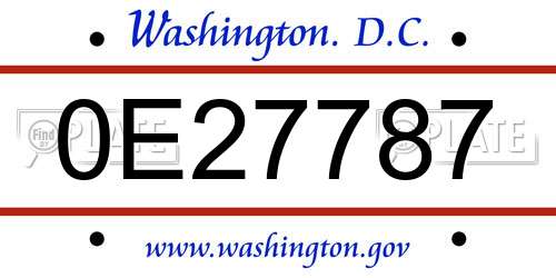 0E27787 District Of Columbia License Plate