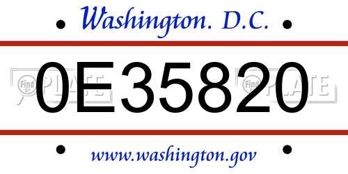 0E35820 District Of Columbia License Plate