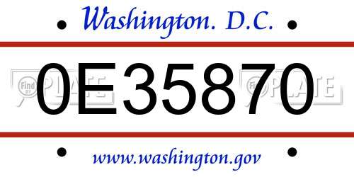 0E35870 District Of Columbia License Plate