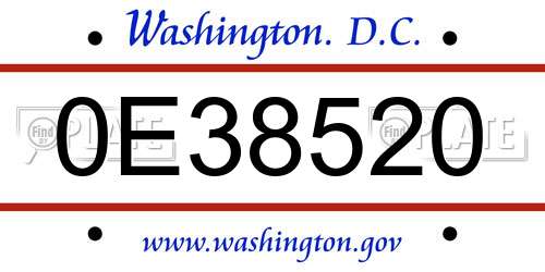 0E38520 District Of Columbia License Plate