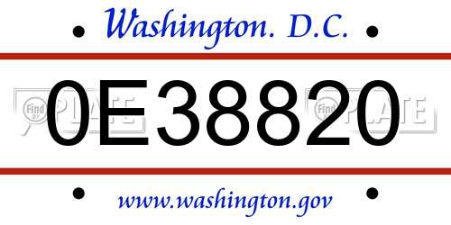 0E38820 District Of Columbia License Plate