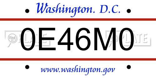 0E46M0 District Of Columbia License Plate