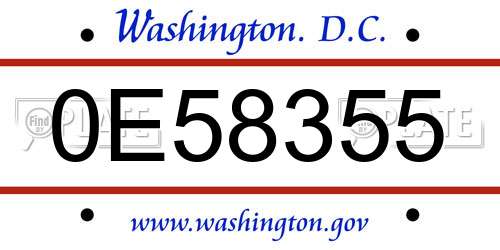 0E58355 District Of Columbia License Plate