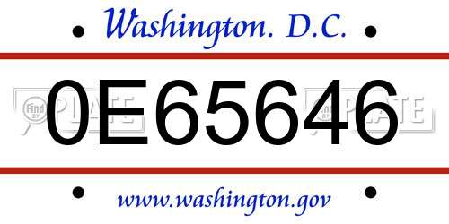0E65646 District Of Columbia License Plate