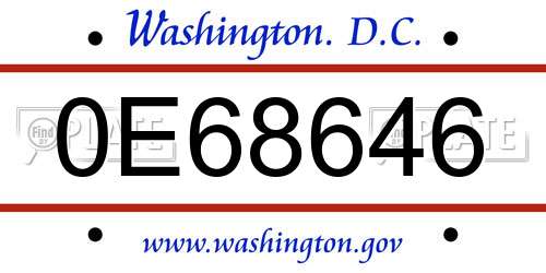 0E68646 District Of Columbia License Plate