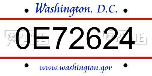 0E72624 District Of Columbia License Plate