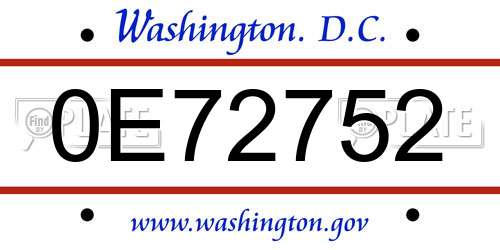 0E72752 District Of Columbia License Plate