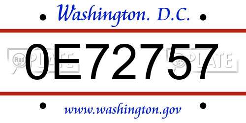 0E72757 District Of Columbia License Plate