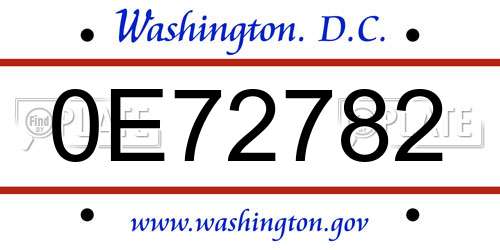 0E72782 District Of Columbia License Plate