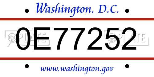 0E77252 District Of Columbia License Plate