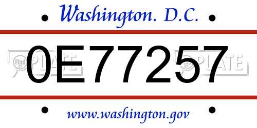 0E77257 District Of Columbia License Plate
