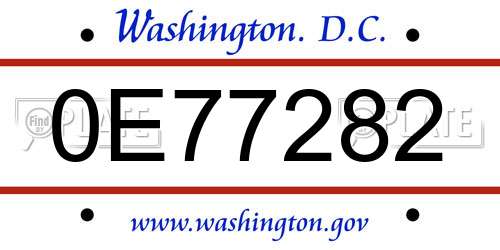 0E77282 District Of Columbia License Plate