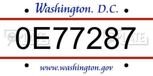 0E77287 District Of Columbia License Plate