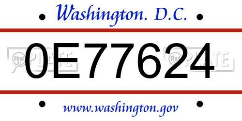 0E77624 District Of Columbia License Plate