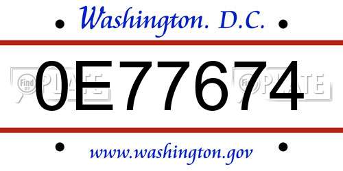 0E77674 District Of Columbia License Plate