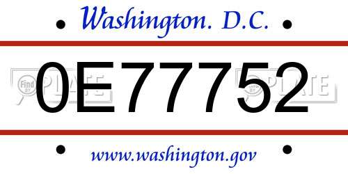 0E77752 District Of Columbia License Plate