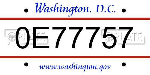 0E77757 District Of Columbia License Plate