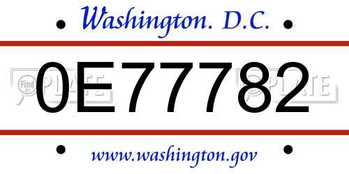 0E77782 District Of Columbia License Plate