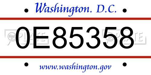 0E85358 District Of Columbia License Plate