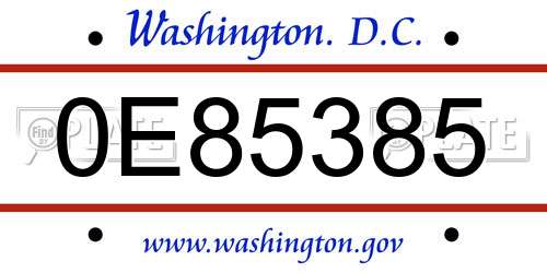 0E85385 District Of Columbia License Plate
