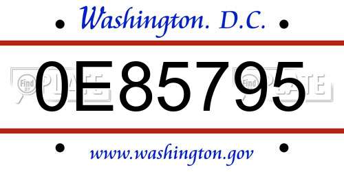 0E85795 District Of Columbia License Plate