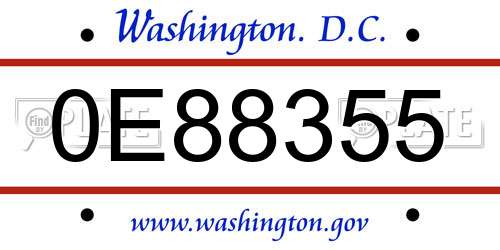 0E88355 District Of Columbia License Plate