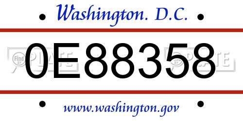 0E88358 District Of Columbia License Plate