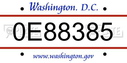 0E88385 District Of Columbia License Plate