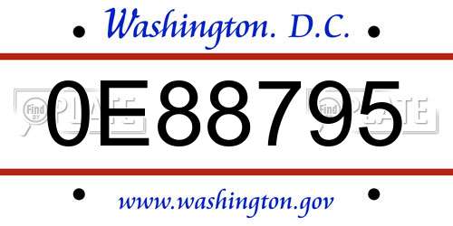 0E88795 District Of Columbia License Plate