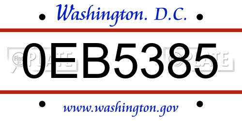 0EB5385 District Of Columbia License Plate
