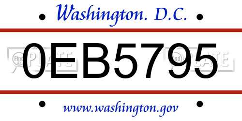 0EB5795 District Of Columbia License Plate