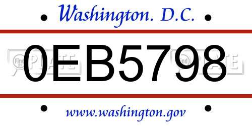 0EB5798 District Of Columbia License Plate