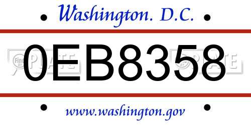 0EB8358 District Of Columbia License Plate