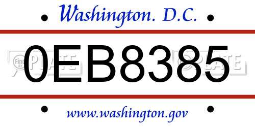 0EB8385 District Of Columbia License Plate