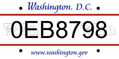 0EB8798 District Of Columbia License Plate