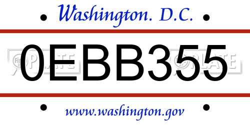 0EBB355 District Of Columbia License Plate