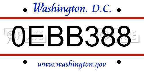0EBB388 District Of Columbia License Plate