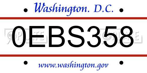 0EBS358 District Of Columbia License Plate